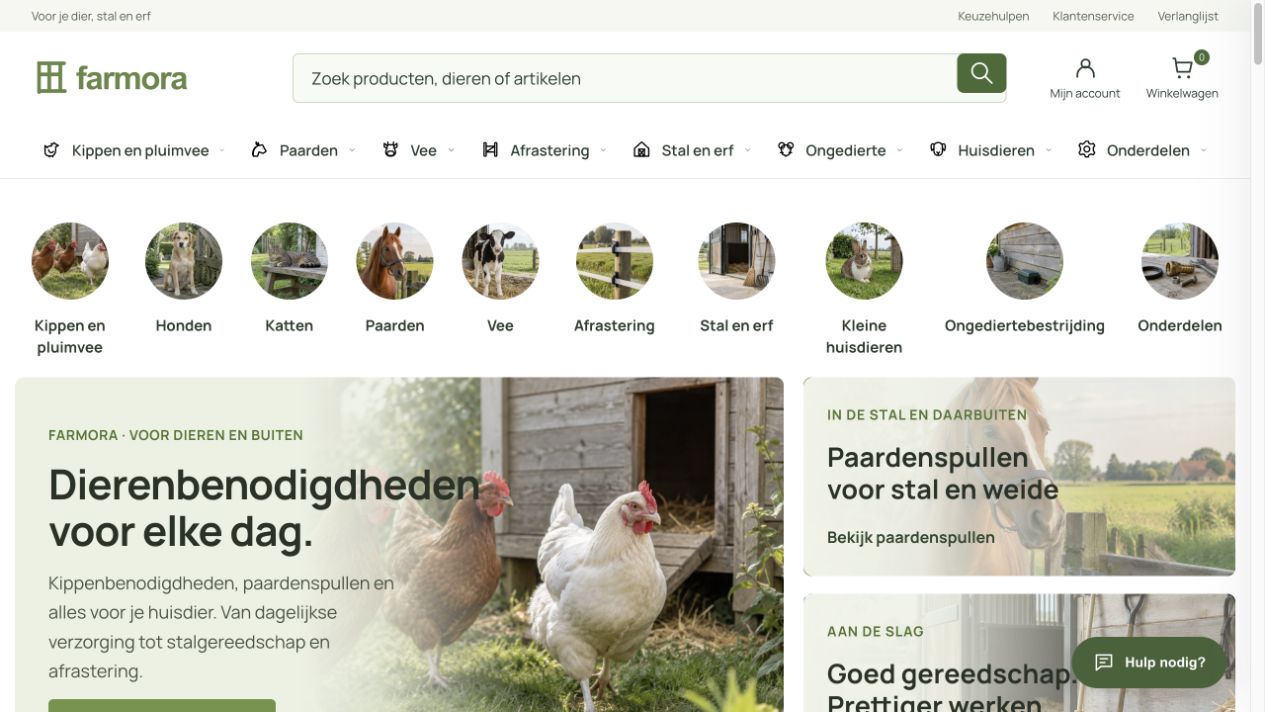 Actual homepage of Farmora